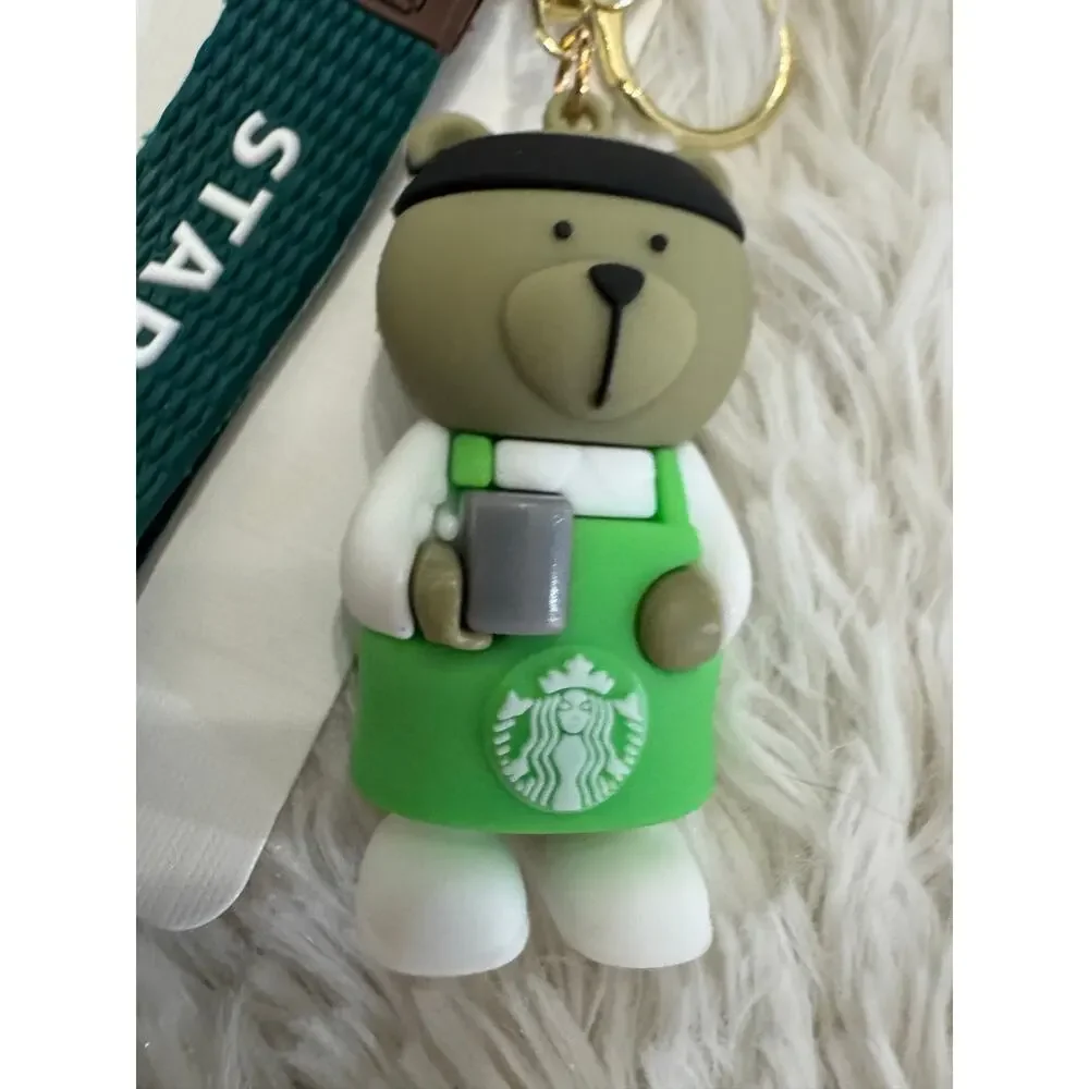 Starbucks Brown bear keychain strap green apron and white shirt